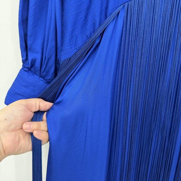 FARM Rio Blue Fringe Long Sleeve Maxi Dress Size XL Cocktail Party Semi Formal - Picture 10 of 16